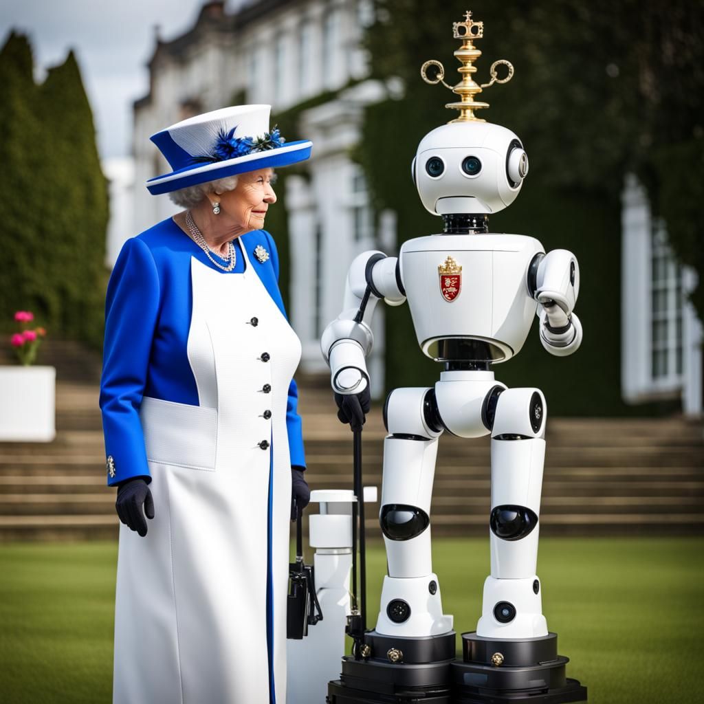 Robot Butler with the Queen in Professional Photography