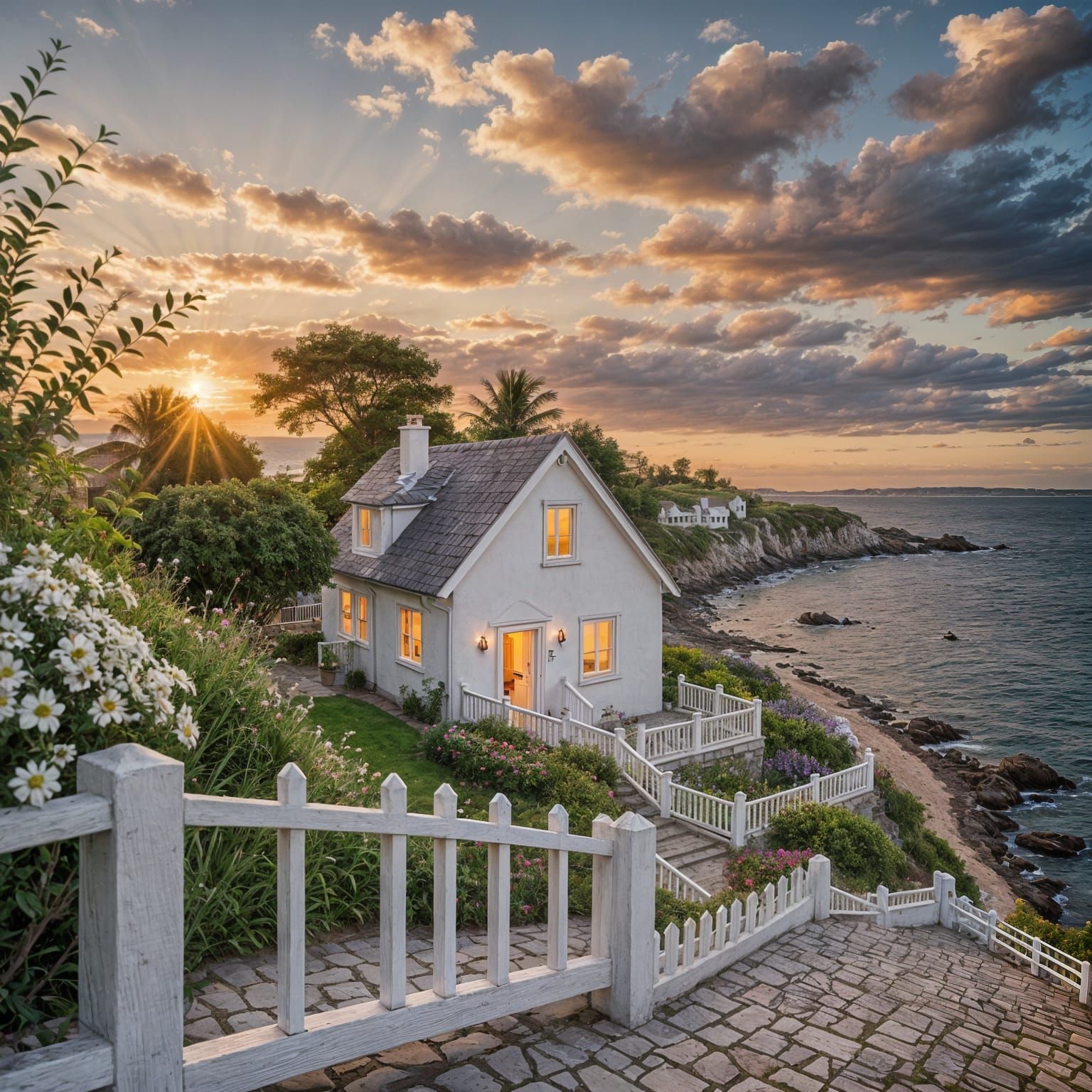 Picturesque Seaside Cottage at Sunset