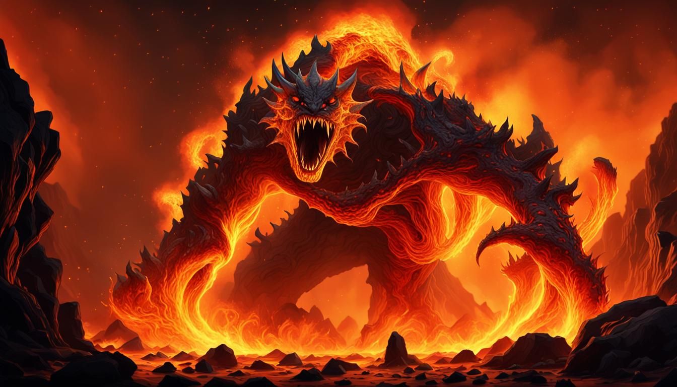 Studio Ghibli Fire Monster in Immersive Realism