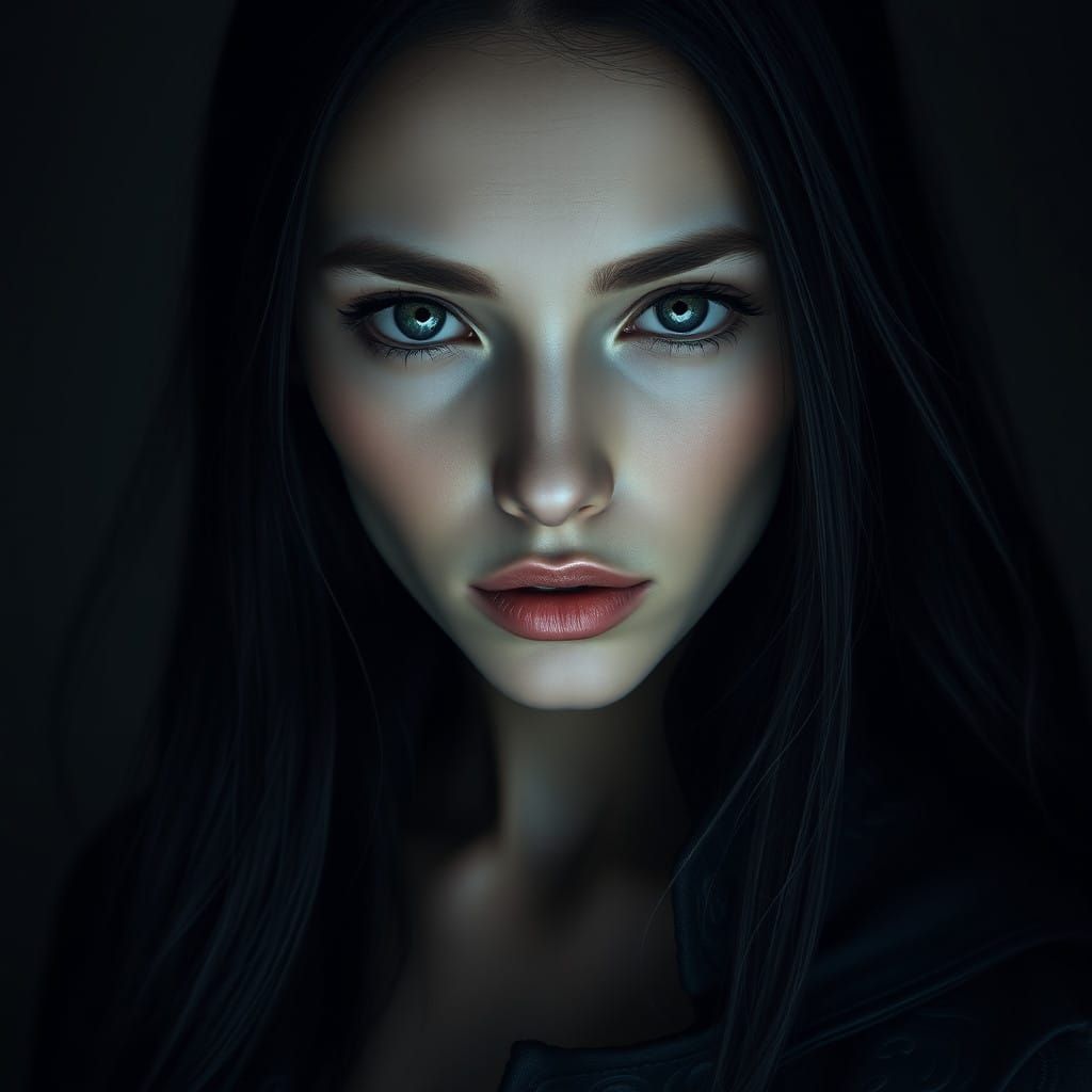 Ethereal Woman in Dark, Mysterious Portrait