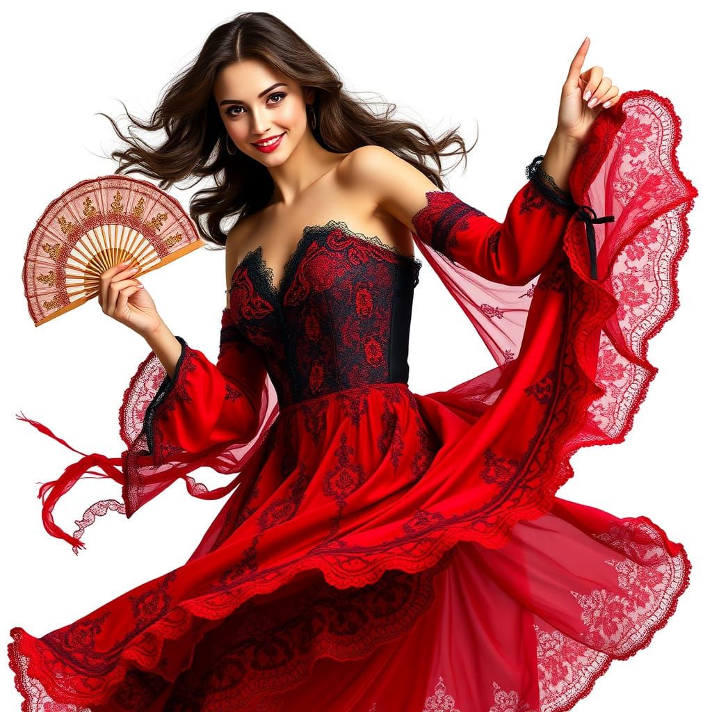 Elegant Gypsy Dancer in Red and Black