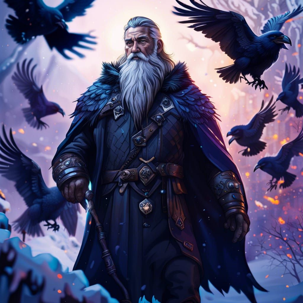 Odin with Ravens in Winter: 8K Resolution HDR
