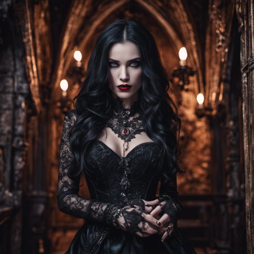 Female Vampire with Fangs in Cyberpunk Style