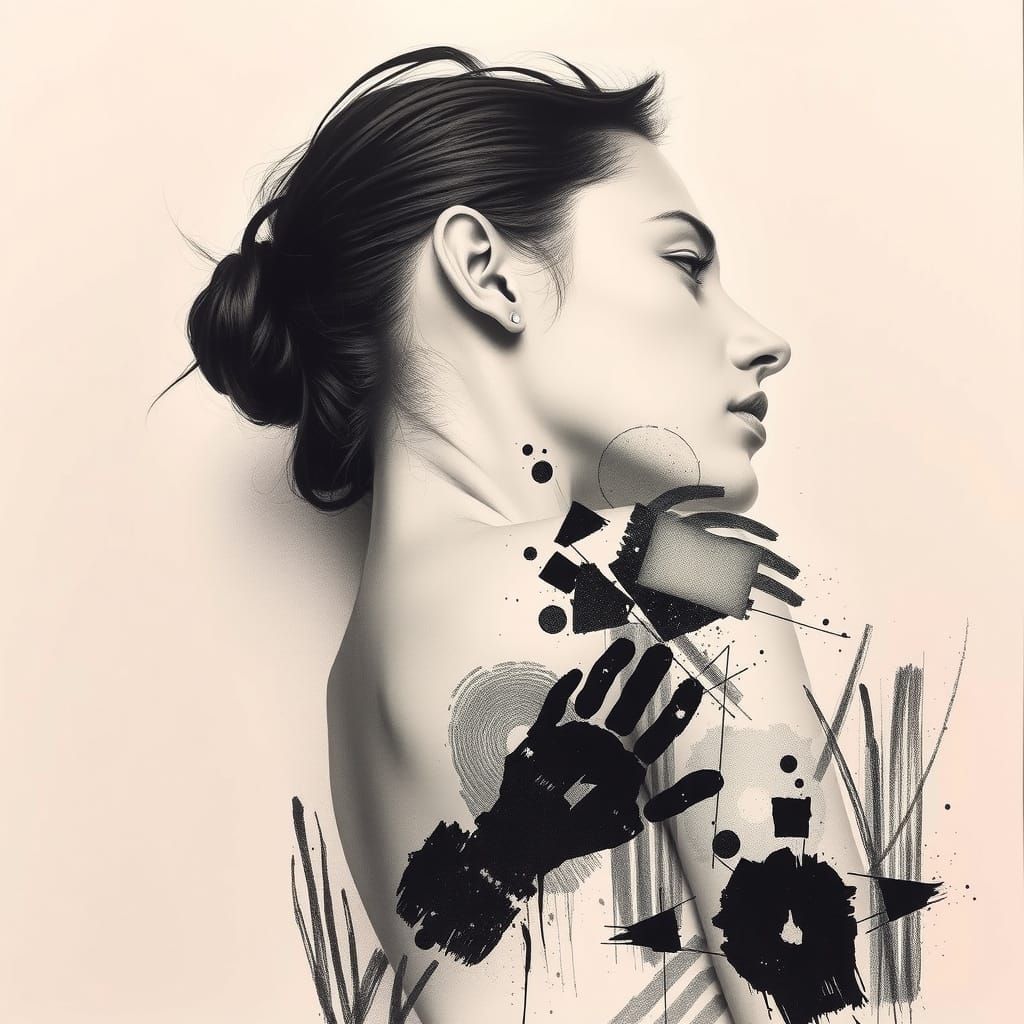 Charcoal Portrait of Woman in Moody Abstract Style