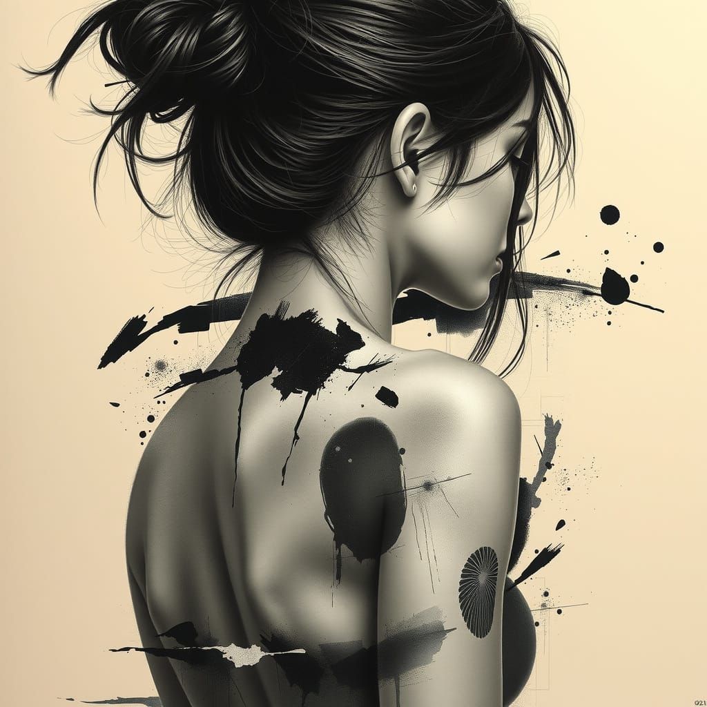 Photorealistic Portrait of Woman with Abstract Brushstrokes