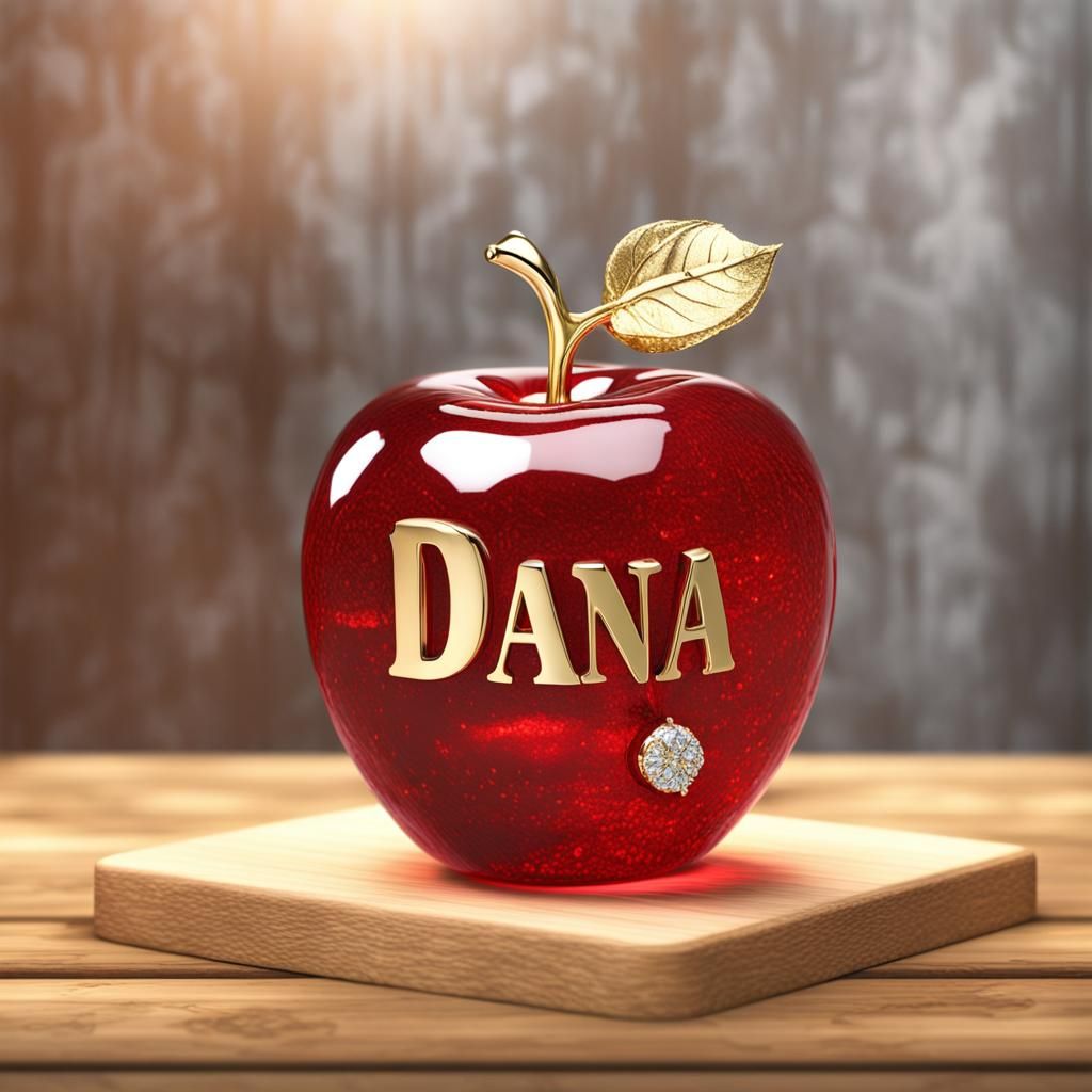 Engraved Glass Apple with Gold Leaf Design