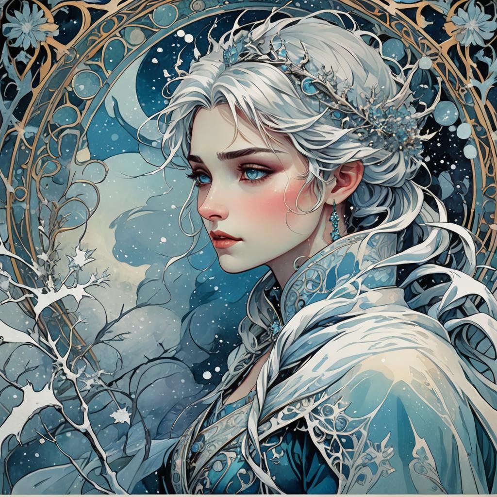 Jack Frost and Elsa in Art Nouveau Blizzard