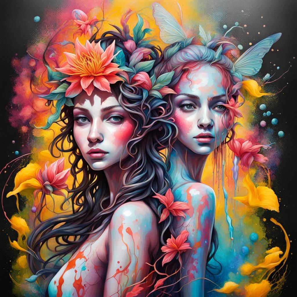 Goddess and Fairy with Honeysuckle in Graffiti Art