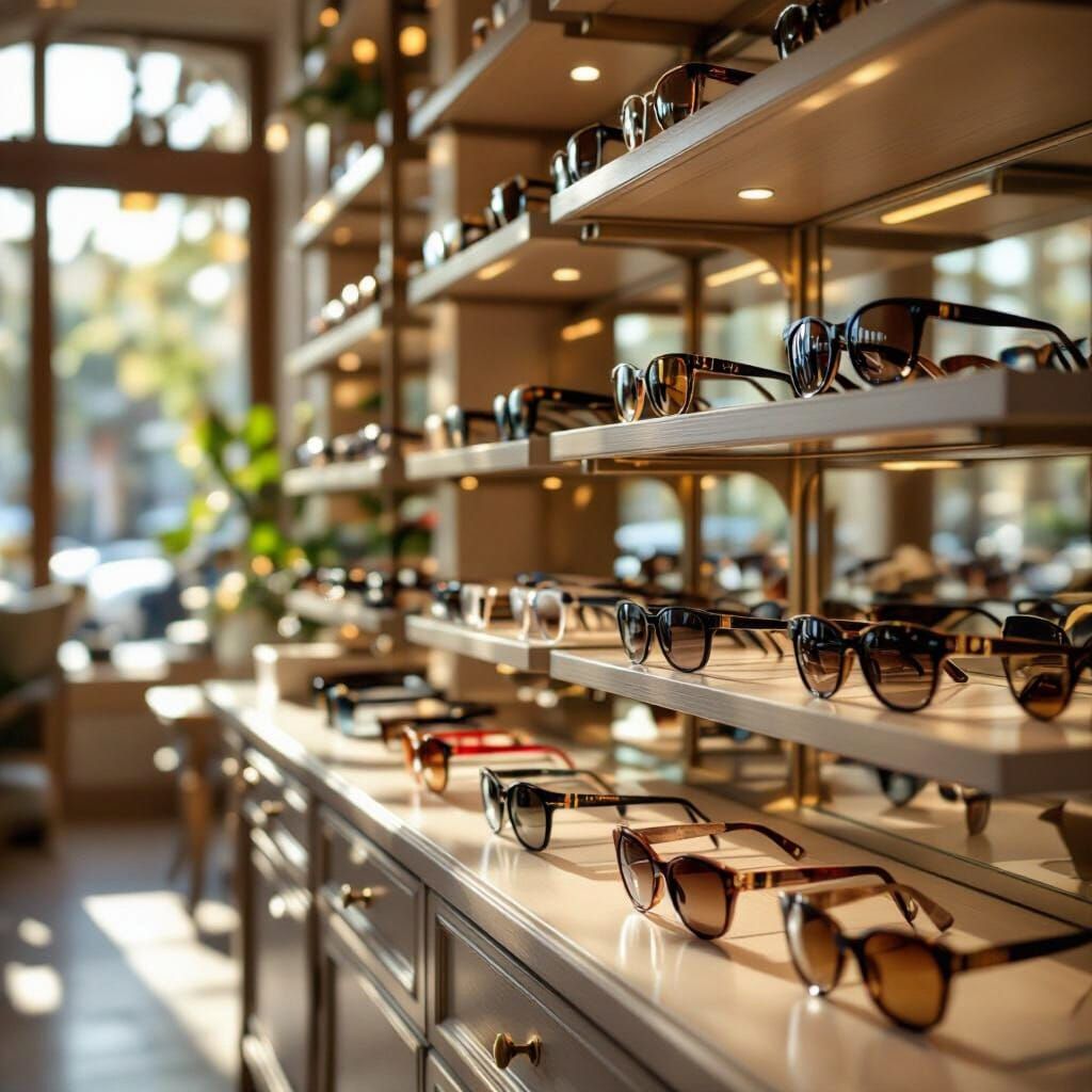 Luxurious Glasses Store Interior with Elegant Eyewear Displa...