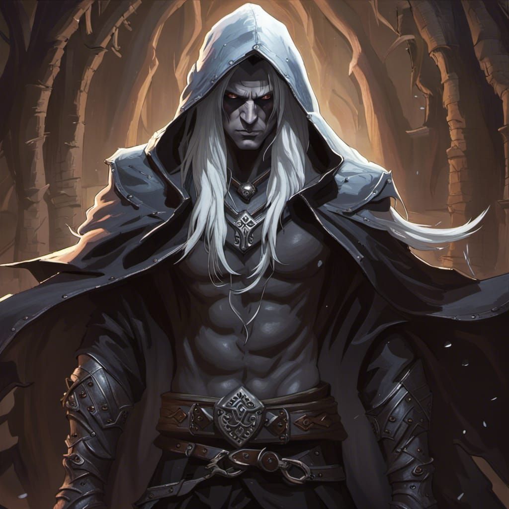 Dark Elf in Hooded Cloak, Dark Fantasy Art