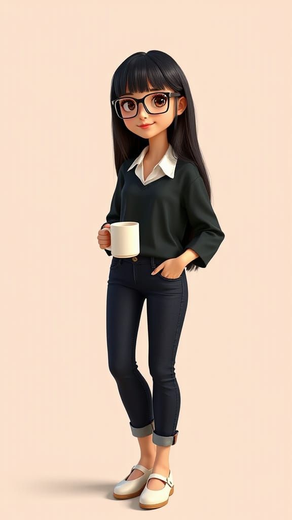 Pixar-Inspired Female Character with Vintage Flair