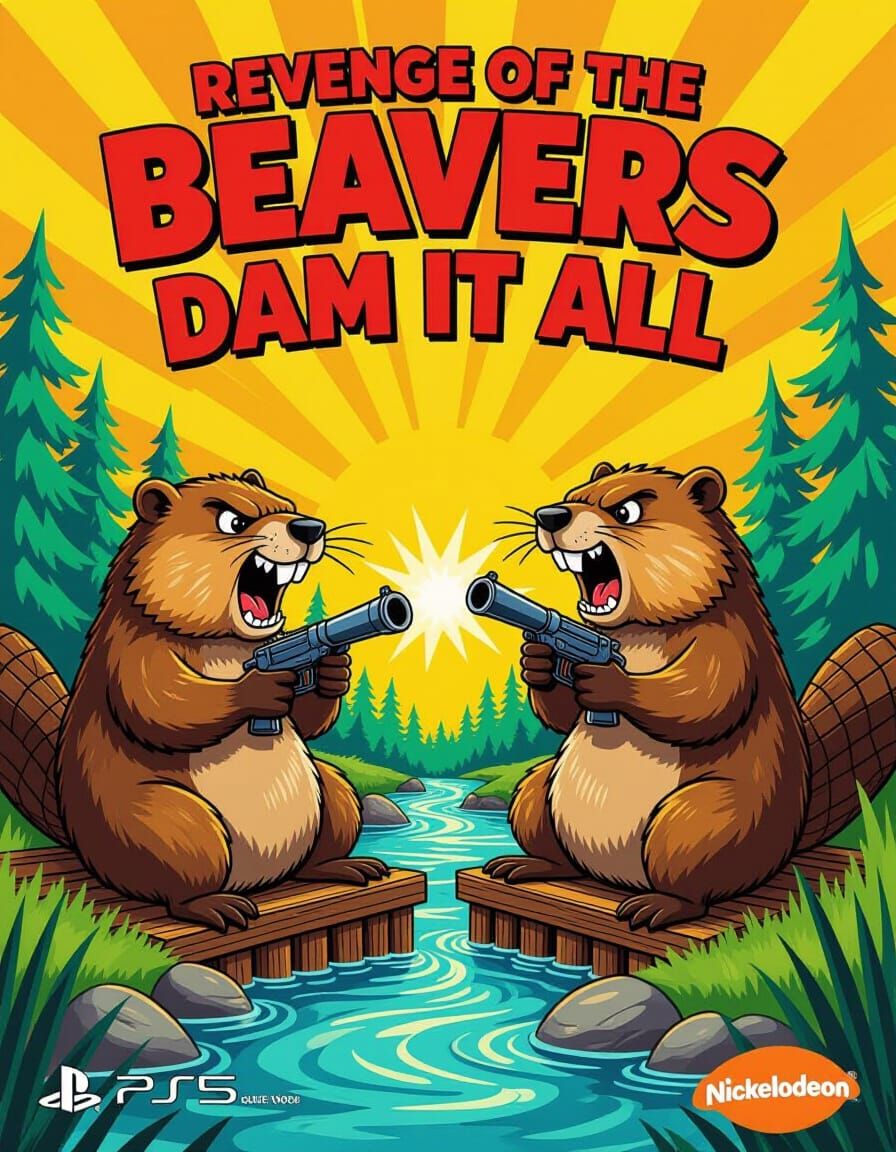 Beavers' Revenge: Dam It All - Gouache Style Digital Art