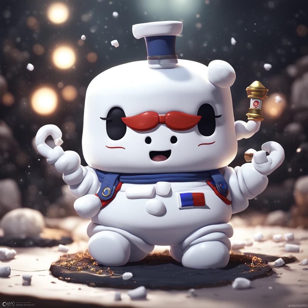 Chibi Stay Puft Marshmallow Man in 3D Anime Style