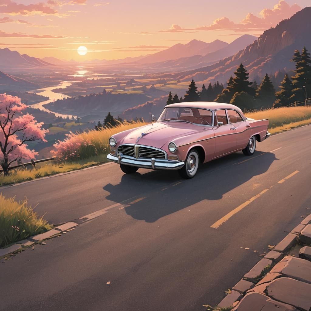 Studebaker Golden Hawk at Sunset, Anime Style