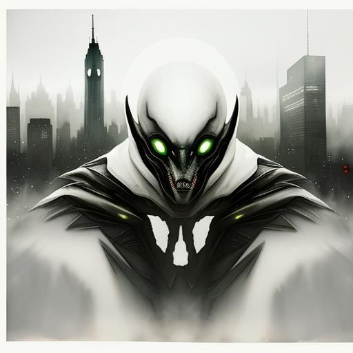 Surreal Alien Double Exposure in Dystopian Cityscape