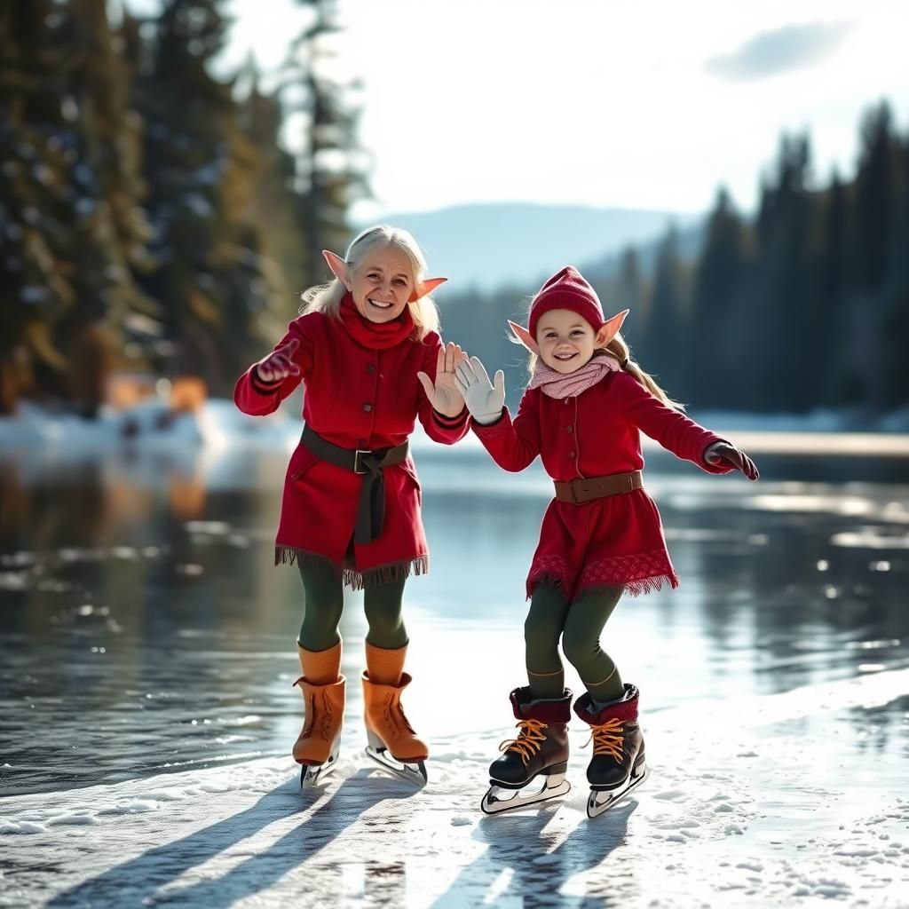 Elf Mother Teaches Daughter to Skate