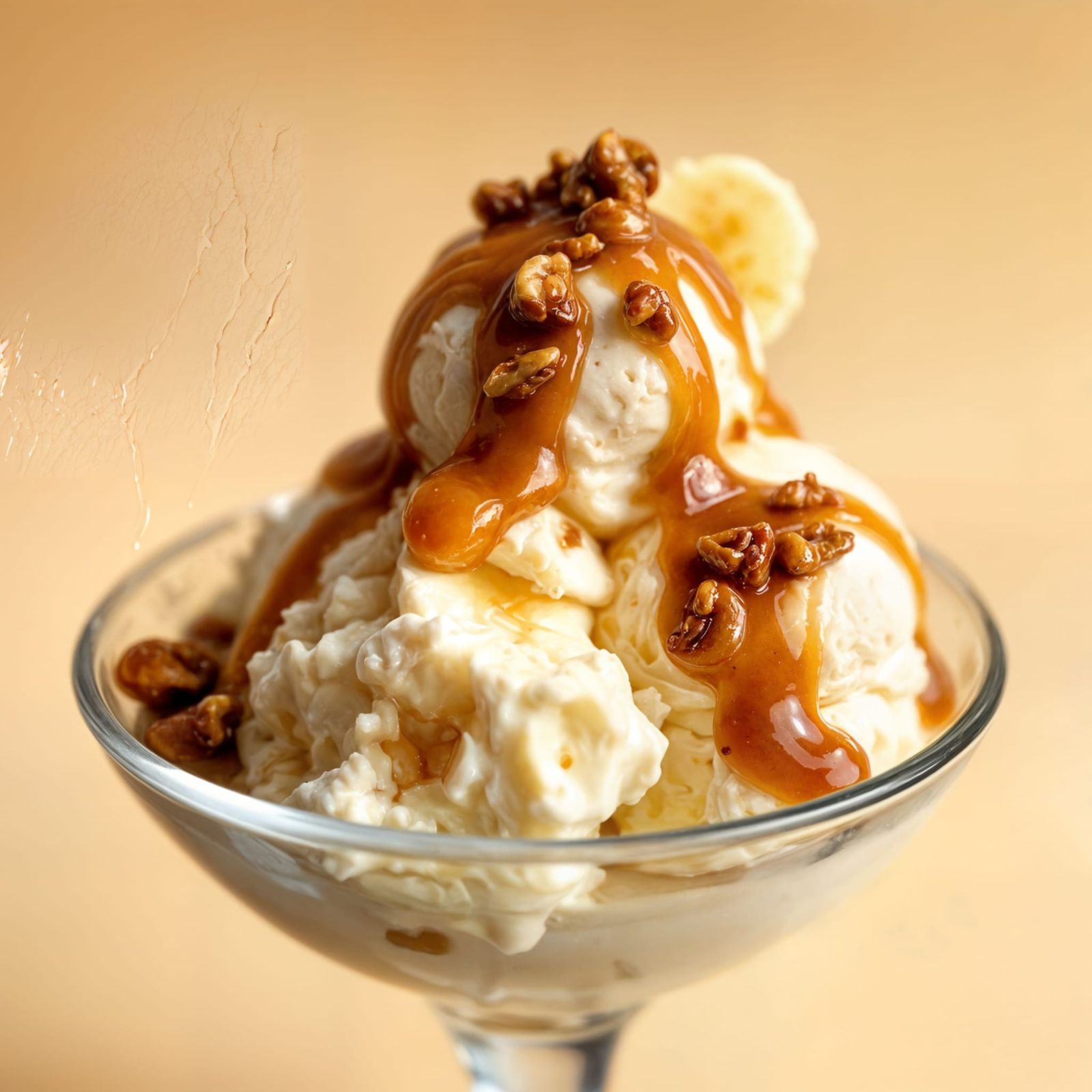 Delicious Banana Dessert with Ice Cream, Close-up Food Photo