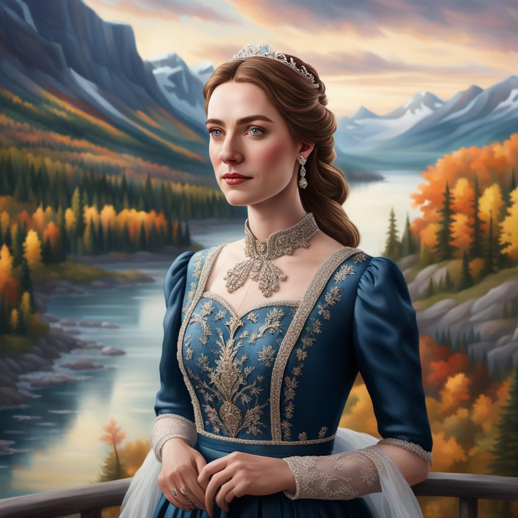 Canadian Woman in Landscape: Hyper-Realistic Portrait