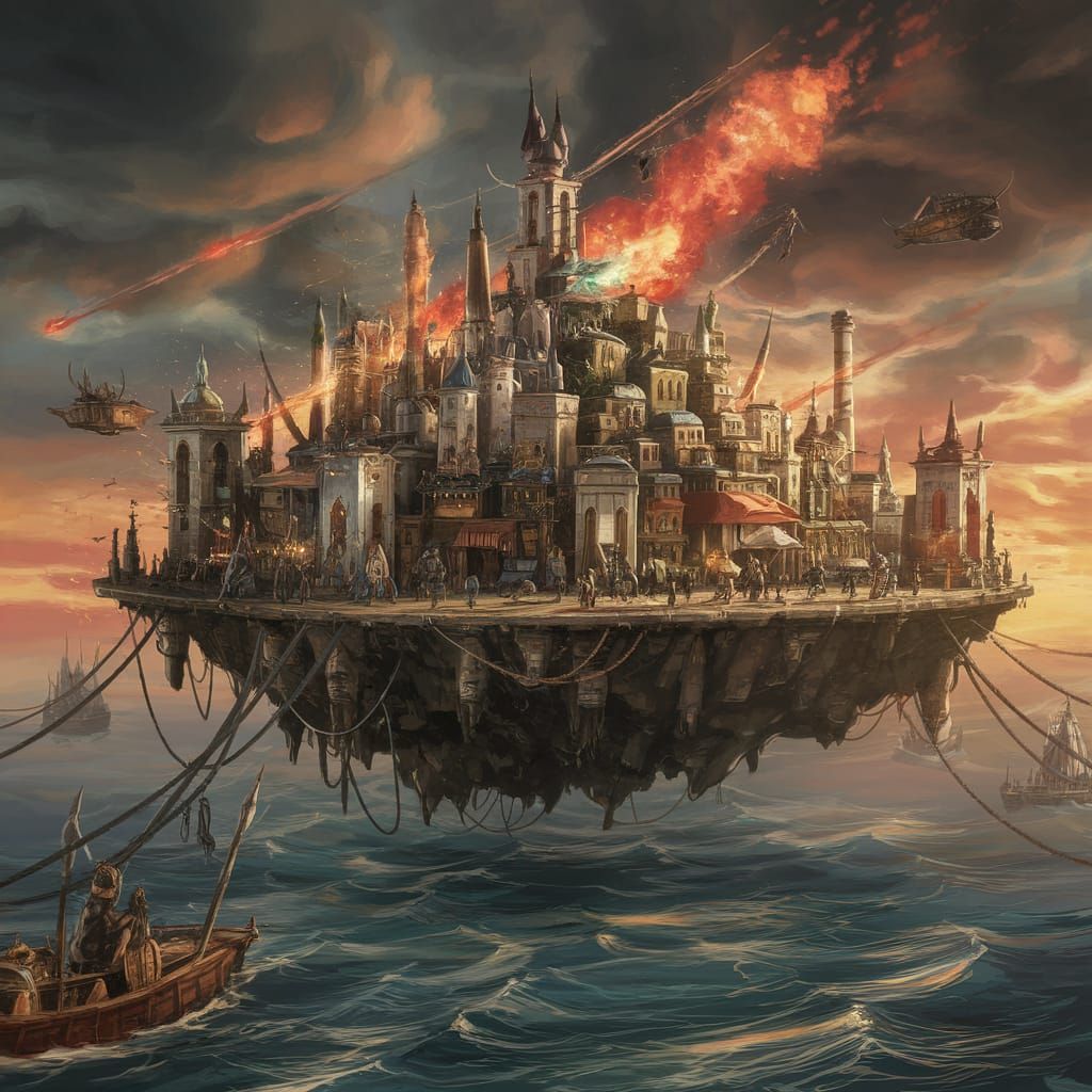 Floating City Between War and Peace in Storybook Style