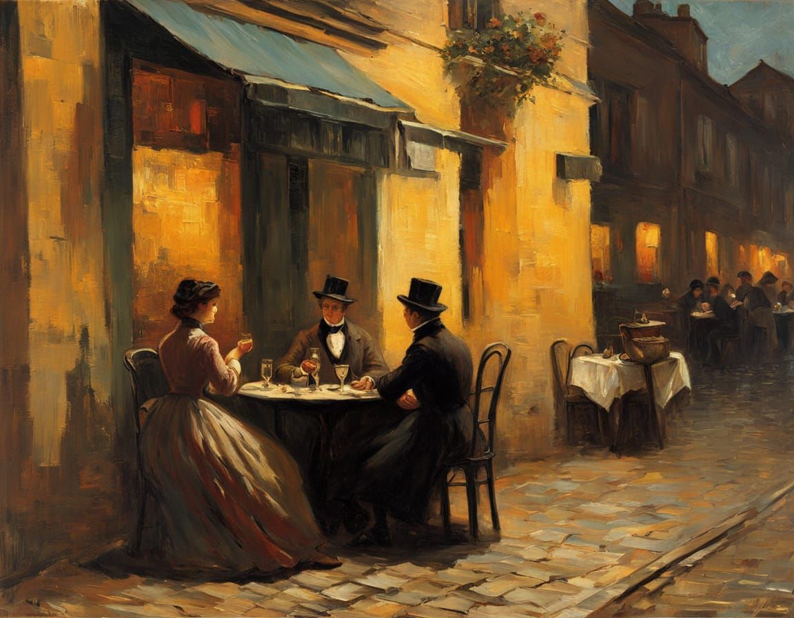 Romantic Parisian Cafe Dinner at Sunset