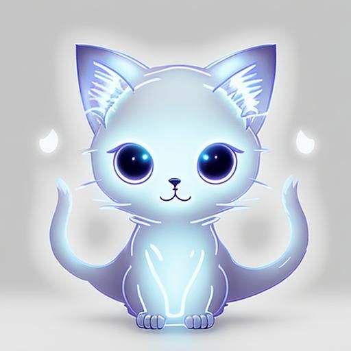 Bioluminescent Chibi Ghost Cat in Digital Art Style