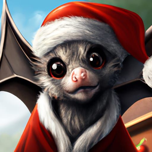 Cute Chibi Bat in Santa Outfit: Digital Illustration