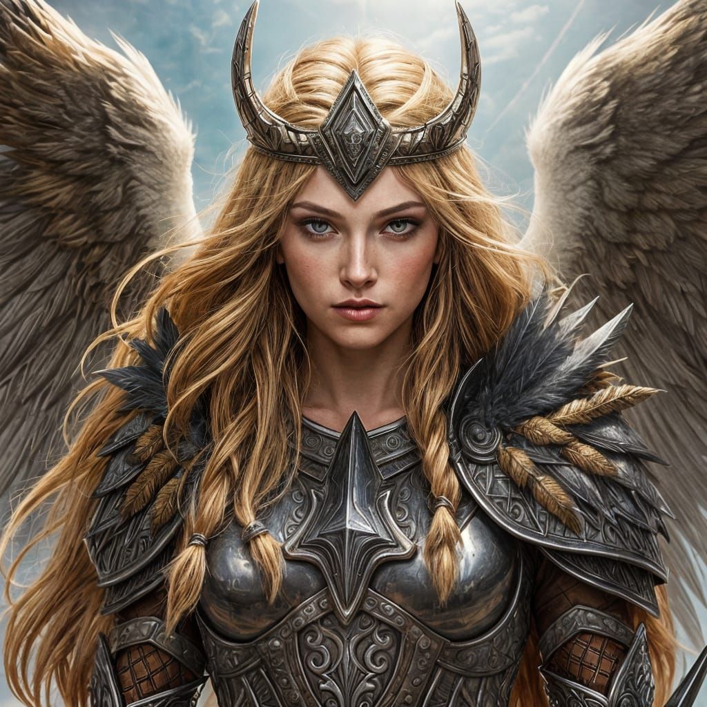 Valkyrie Queen in Regal Armor with Feathered Tribute