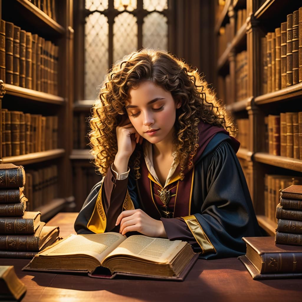Woman Asleep on Books in Dreamlike Style