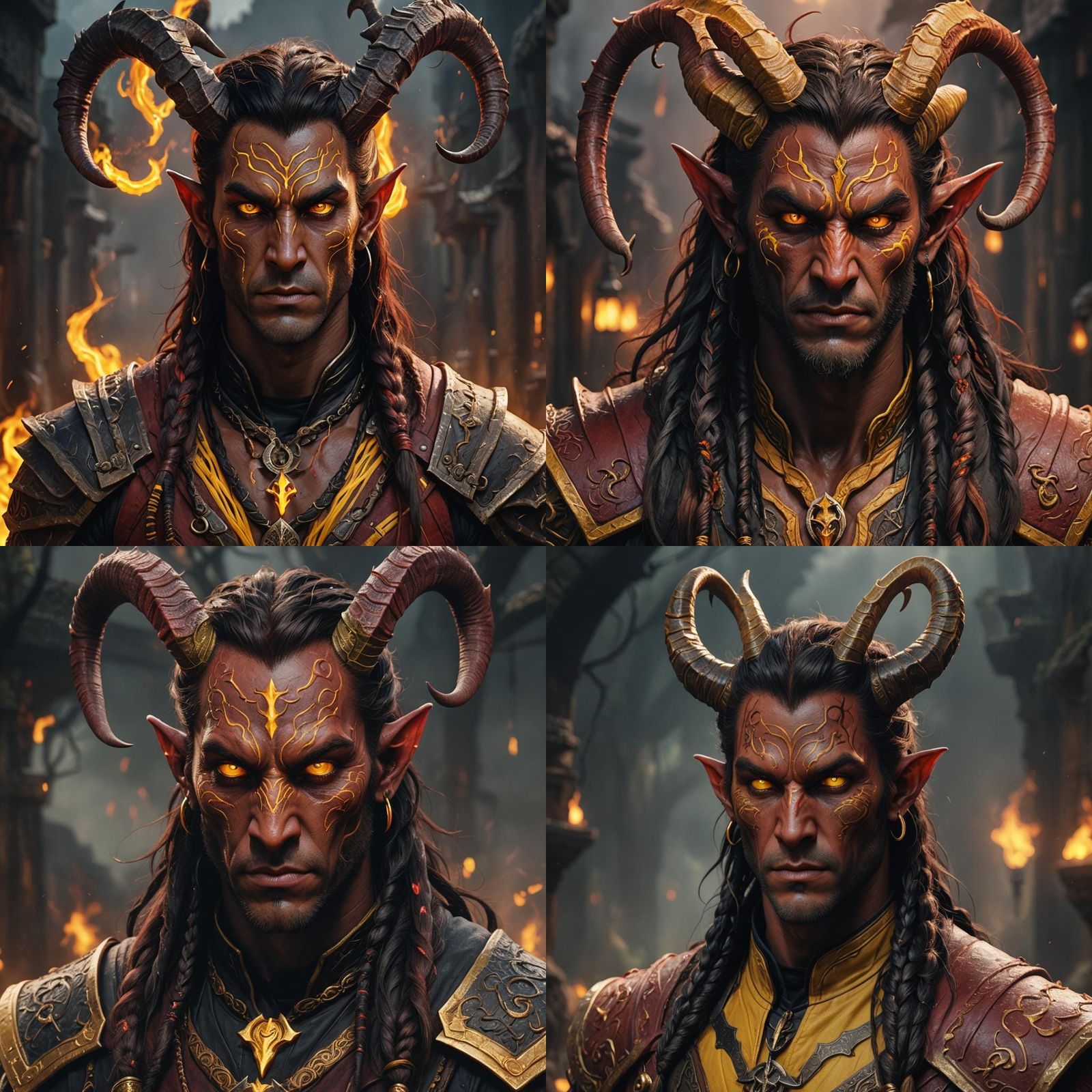 Male Tiefling Portrait in Detailed Fantasy Art Style