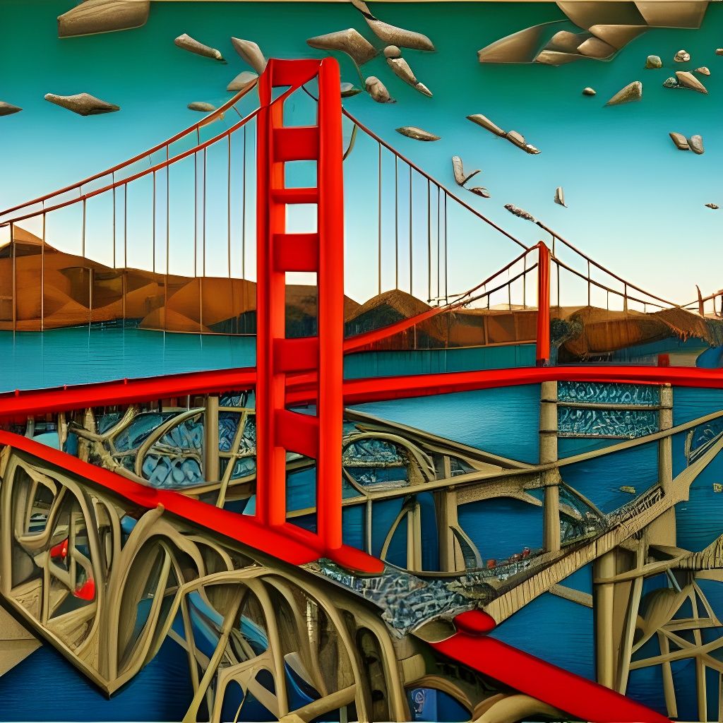 San Francisco Bridge in Surreal Cubist Oil Painting