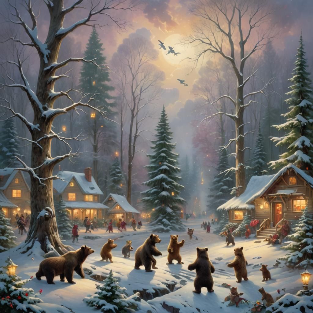 Magical Forest Celebration Under December Sky