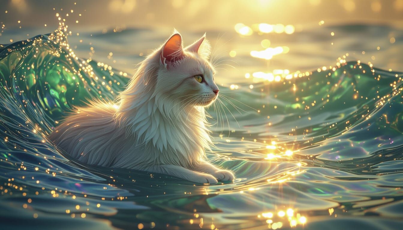 Shimmering Sea Glass Cat in Ethereal Tide