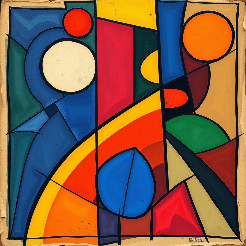 Cubist Geometric Art in Vibrant Colors