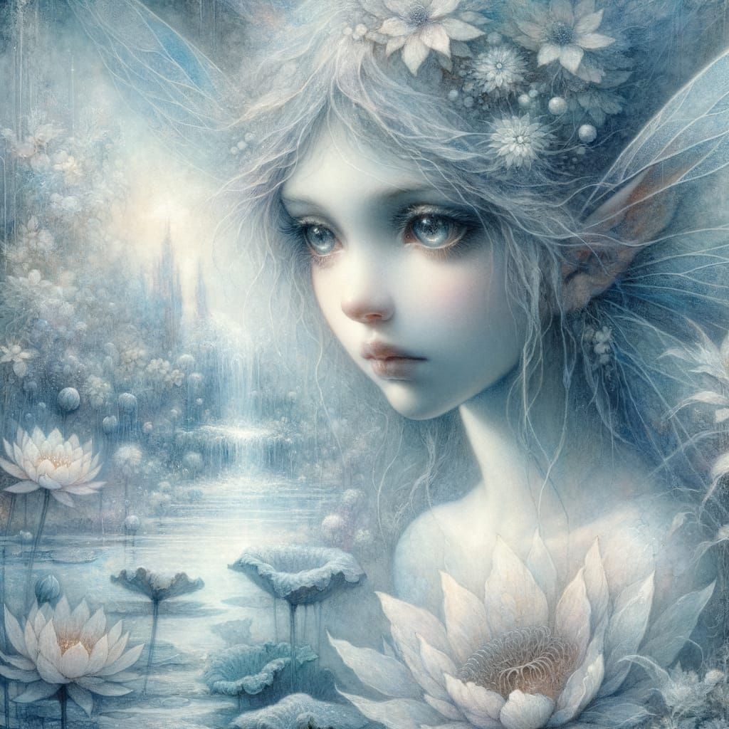 Mournful Fairy in a Dreamlike Watercolour Landscape