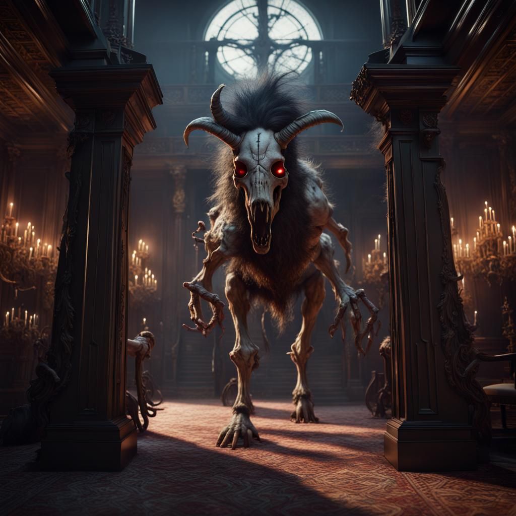 Menacing Demon in Haunted Mansion: Digital Matte Painting