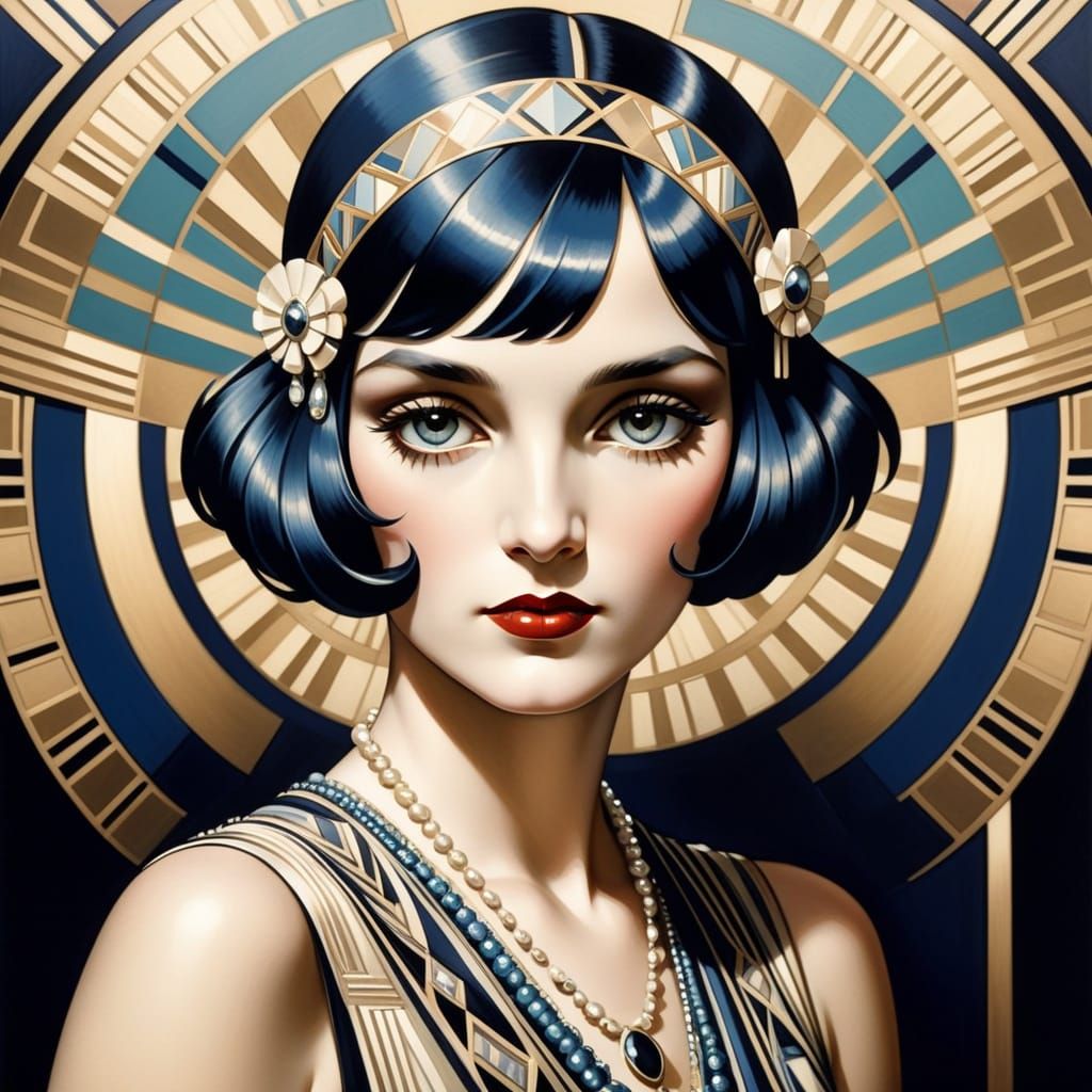 Art Deco Flapper Woman Portrait in Tamara de Lempicka Style