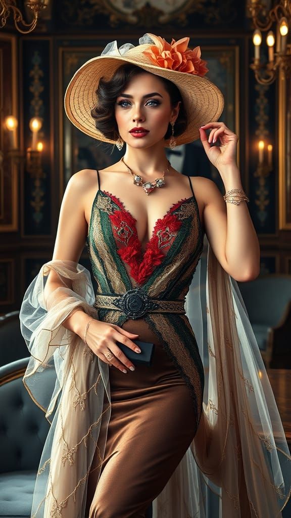 Luxurious European Socialite in Art Nouveau Style