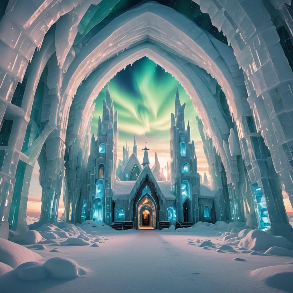 Ice hotel in Antarctica in winter