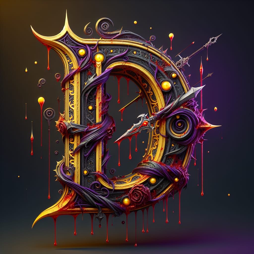 Gothic 'D' with Dripping Blood in Fantasy Style