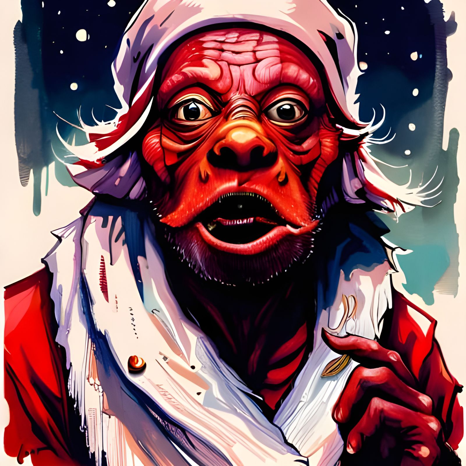 Admiral Ackbar as Santa Claus in Pixar Style