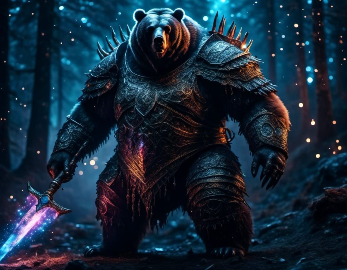 Shadow Barbarian Bear with Flaming Greatsword