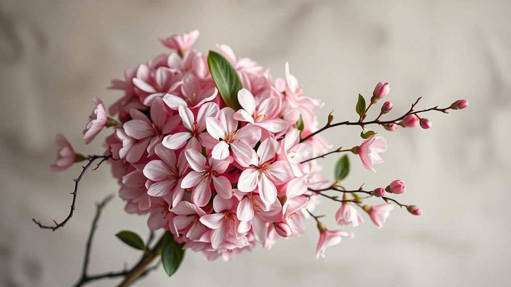 Pink Flowers Impasto Bouquet with Grisaille Background