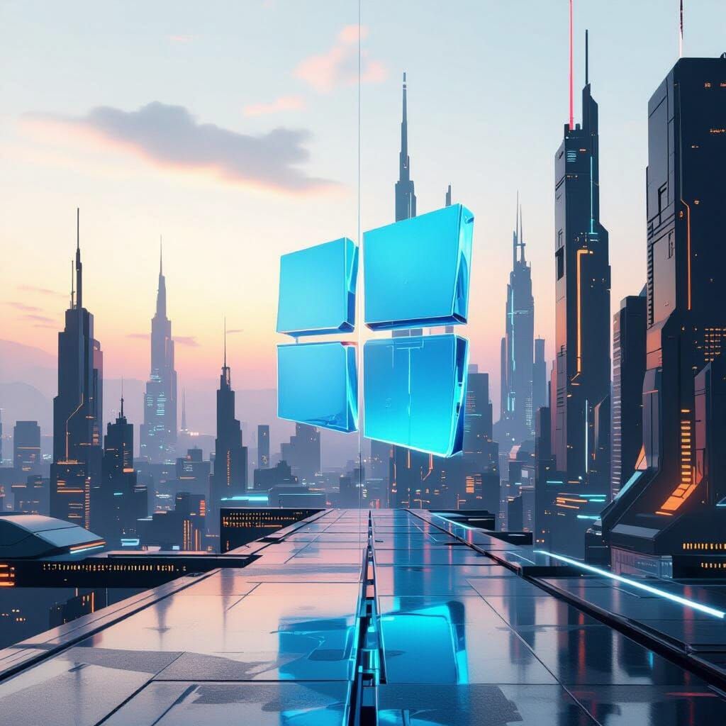 Futuristic Windows Logo with Neon Accents in Industrial Styl...