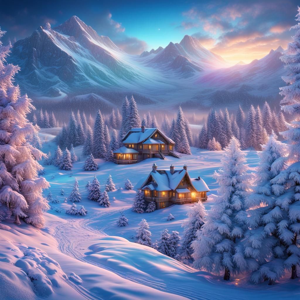 Iridescent Winter Wonderland in Hyper-Realistic Style