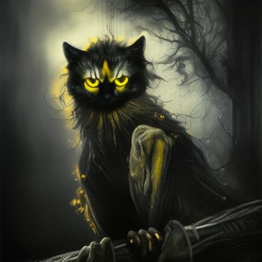 Haunted Countryside: Glowing Eyes in Hyperrealistic Oil Pain...