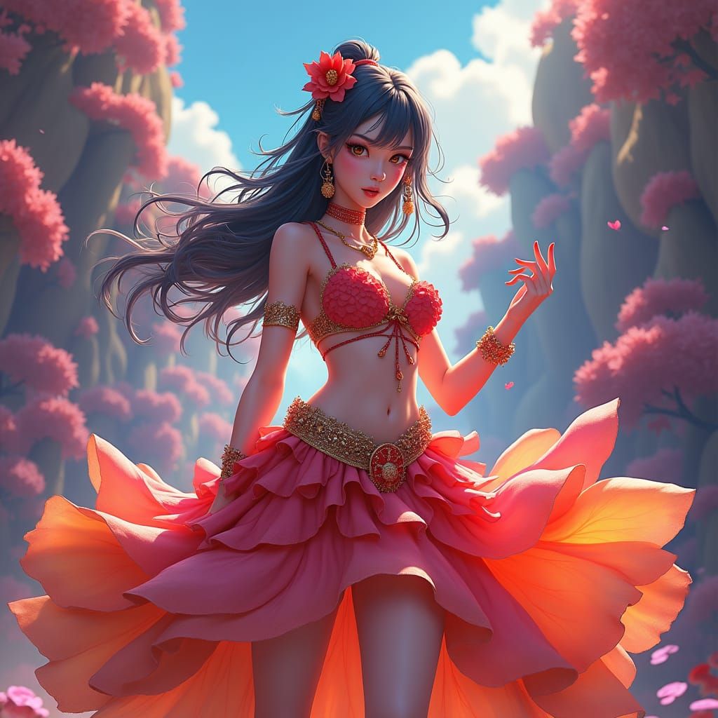 Anime Slay Queen in Fantasy Landscape, Digital Art