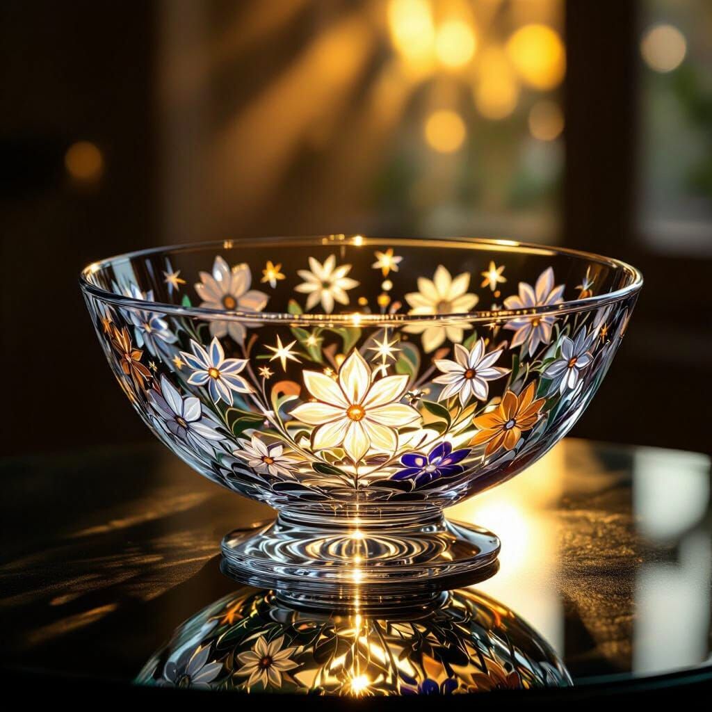 Magnificent Swirling Glass Salad Bowl Under Warm Light