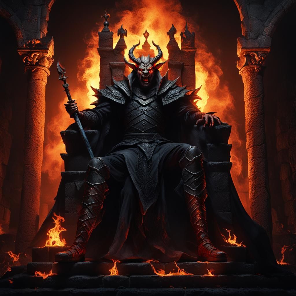 Demon Lord with Fiery Sceptre in Dark Castle