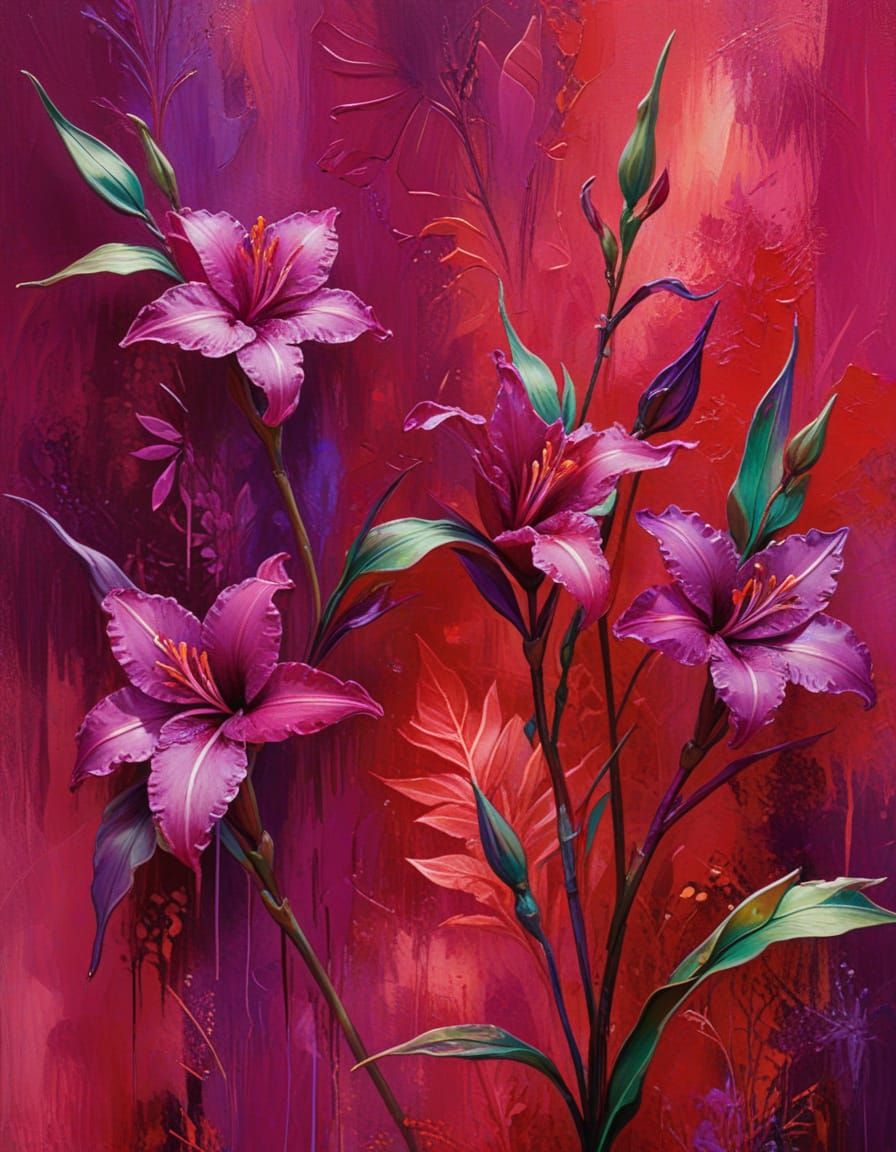 Vibrant Gladiolies in a Grunge Masterpiece