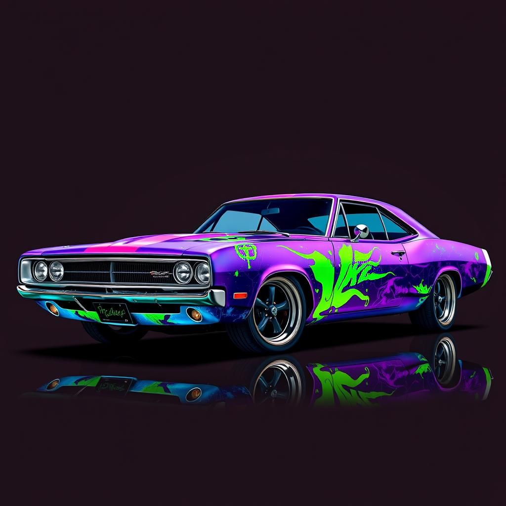 Joker-Themed 1968 Dodge Challenger in Street Art Style